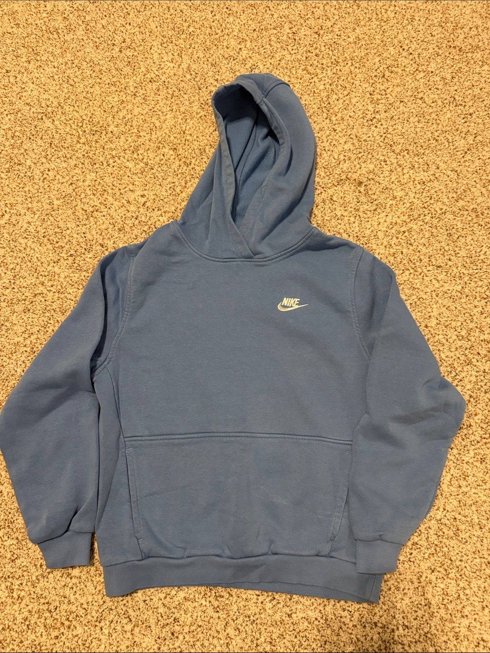 Nike Light Blue Hooded Sweatshirt with Small White Swoosh